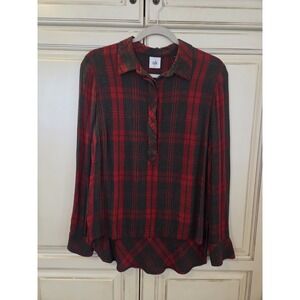 Cabi 3587 Cunningham Red/Gray Plaid Tunic Women's Medium Shirt Collared Small